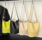 2 Pcs Hollowed Bucket Bags Women Trendy PU Leather Hobo Underarm Shoulder Bag Crossbody Purse Beach Travel Tote Handbag 2025