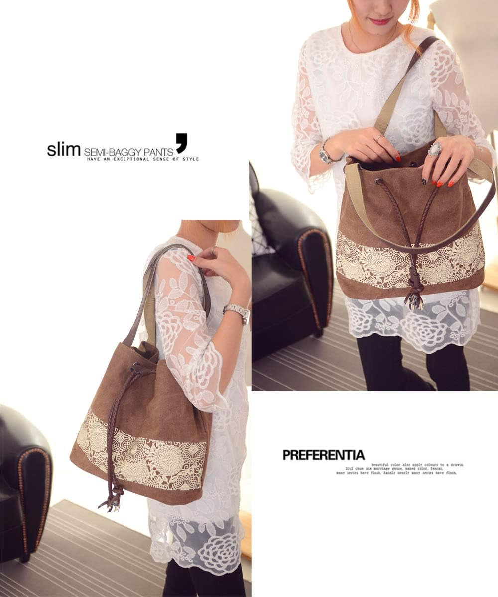 Women Printing Canvas Shoulder Bag Casual Handbags Purse Retro Tote