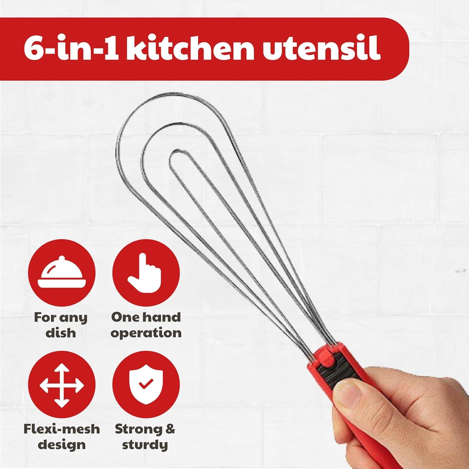 Tongs for Cooking Multipurpose 6-In-1, Kitchen Utensils, Whisks for Cooking, Egg Beater Mixer, Salad Tongs for Serving Grill Bbq Steel