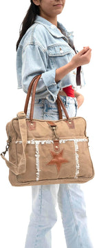 Upcycled Canvas Hand Bag and Cowhide Tote Bags for Women, Boho Bag for Women, Canvas Weekend Bags