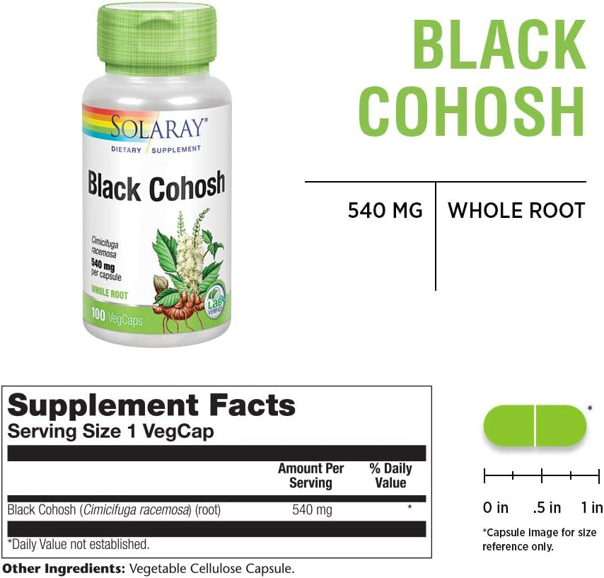 SOLARAY Black Cohosh 540 Mg | Womens Health & Menopause Support Supplement | Whole Root | Non-Gmo, Vegan & Lab Verified | 100 Vegcaps