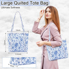 Large Floral Quilted Tote Bag for Women Cotton Quilted Shoulder Purse with Zipper Pocket for Work Travel Lunch, 12 X 15 Inches