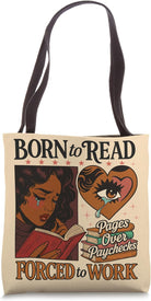 Born to Read Forced to Work Black Bookish Girl Retro Tote Bag