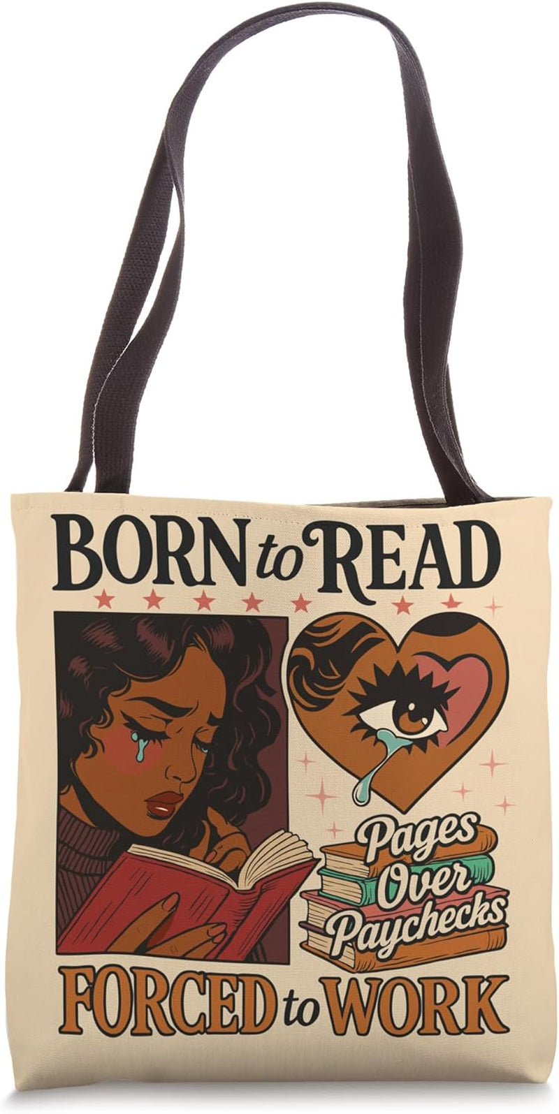 Born to Read Forced to Work Black Bookish Girl Retro Tote Bag