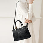 Women'S PU Leather Black Handbag - Crocodile Texture Tote Bag for Women with Top Handles and Adjustable Shoulder Strap, Stylish Satchel for Daily Use and Work