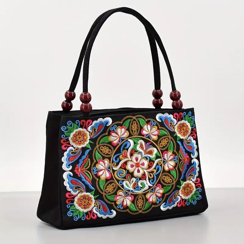Ethnic Embroidered Shoulder Bag - Boho Floral Vintage Purse for Women