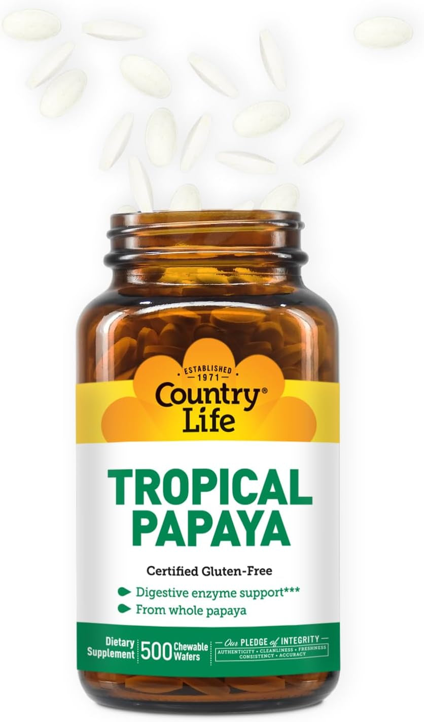 Country Life - Natural Tropical Papaya Enzyme - 500 Chewable Wafers