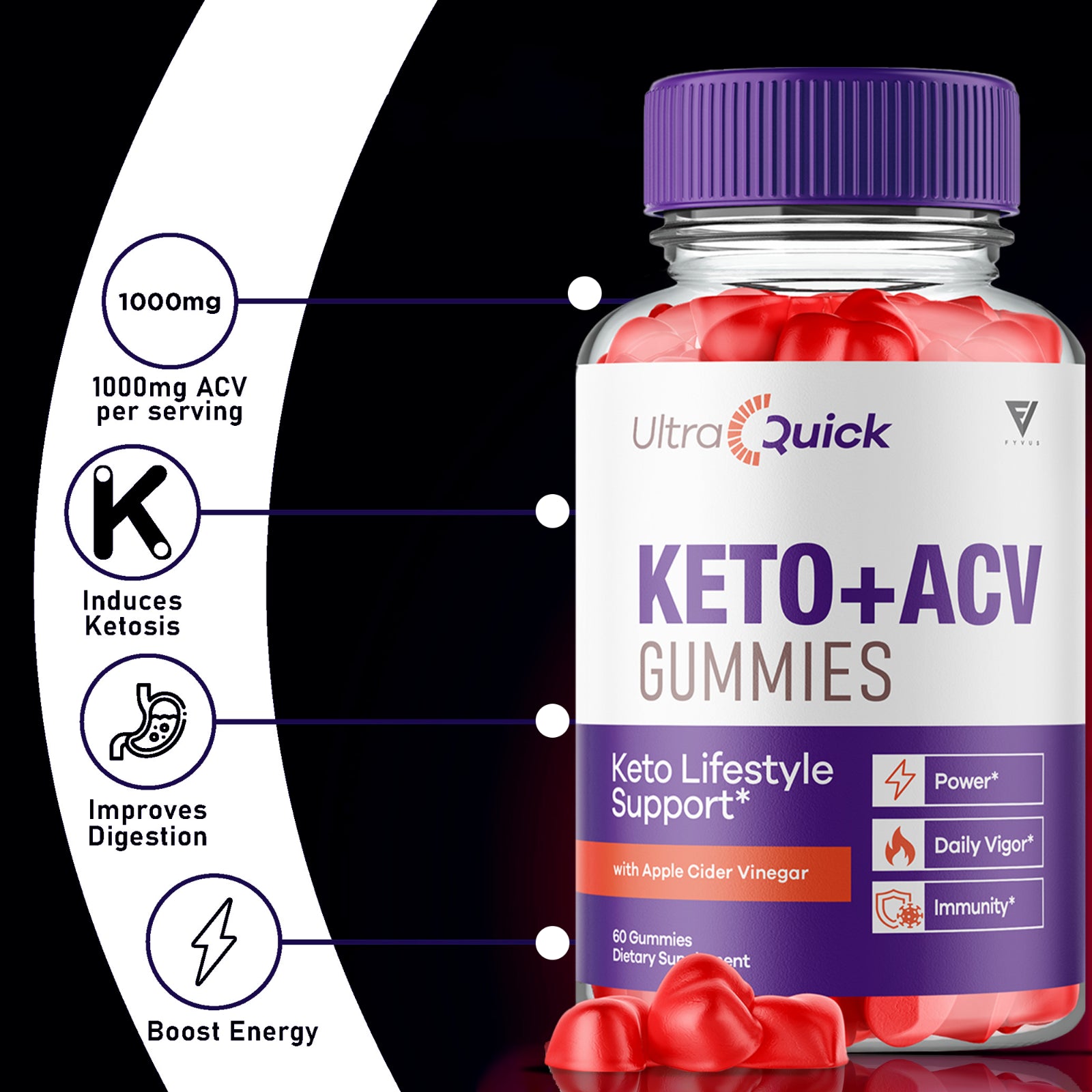 Ultra Quick Keto + ACV 1000Mg Gummies, Ultraquick Keto Weight Loss (60 Gummies)