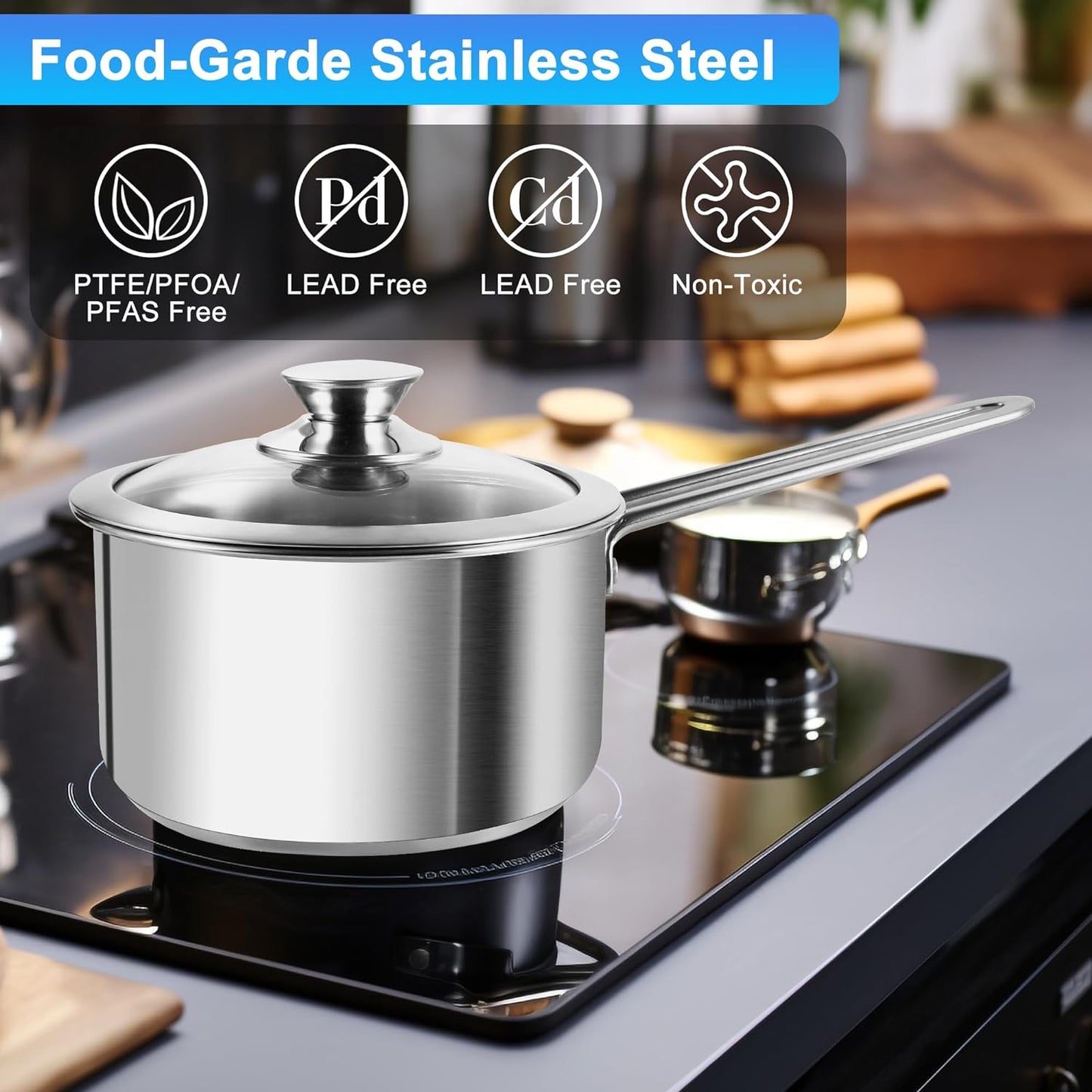 10-Piece Stainless Steel Pots and Pans Set, Kitchen Cookware Sets, Induction Pots and Pans, Cooking Set with Glass Lids, Frying Pans & Saucepan Compatible with All Stovetops