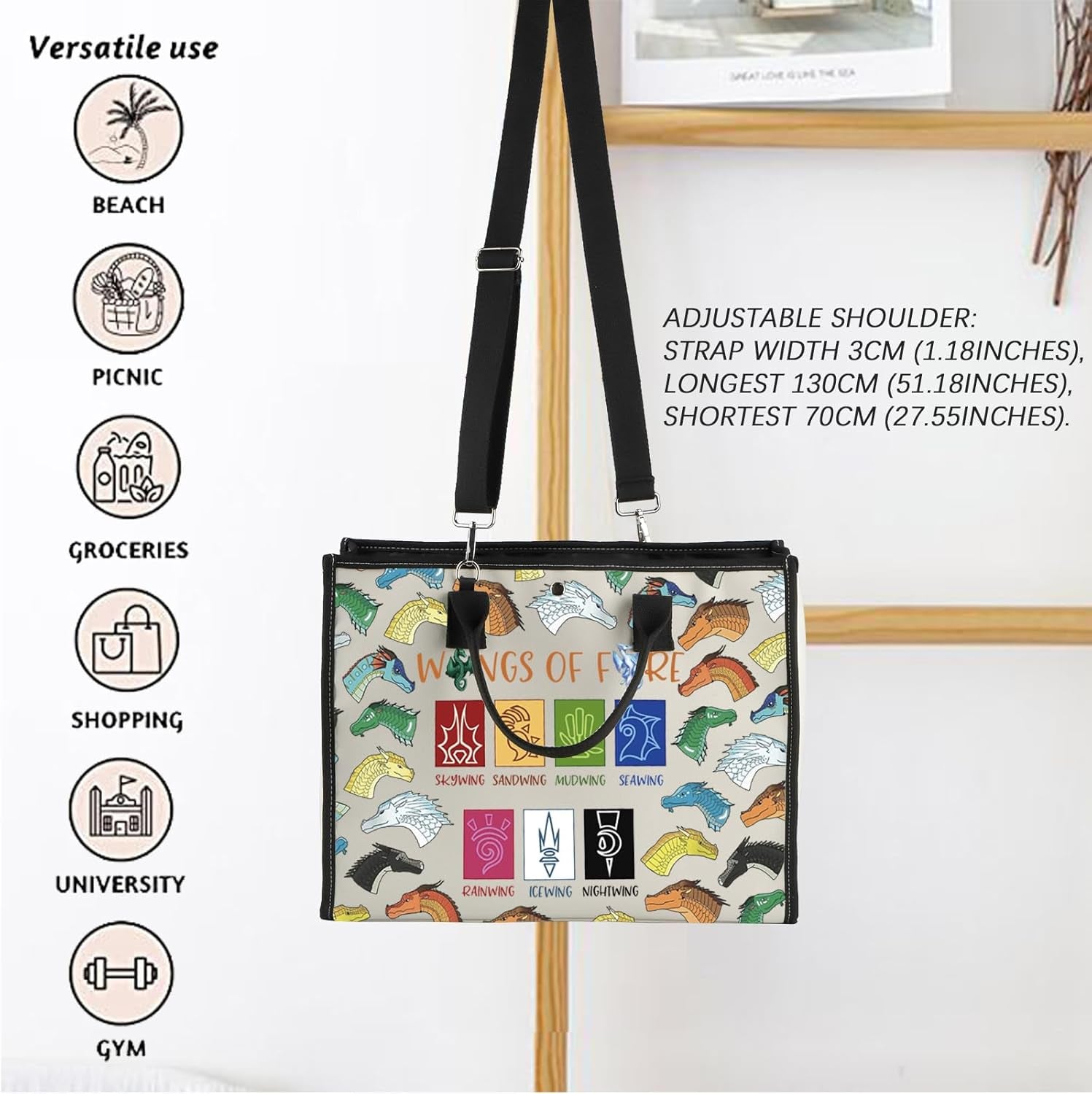 FOTAP Wings Novel Dragon Tote Bag Dragon Tribes for Dragon Lovers Darkstalker Shoulder Bag WOF Inspire Gift