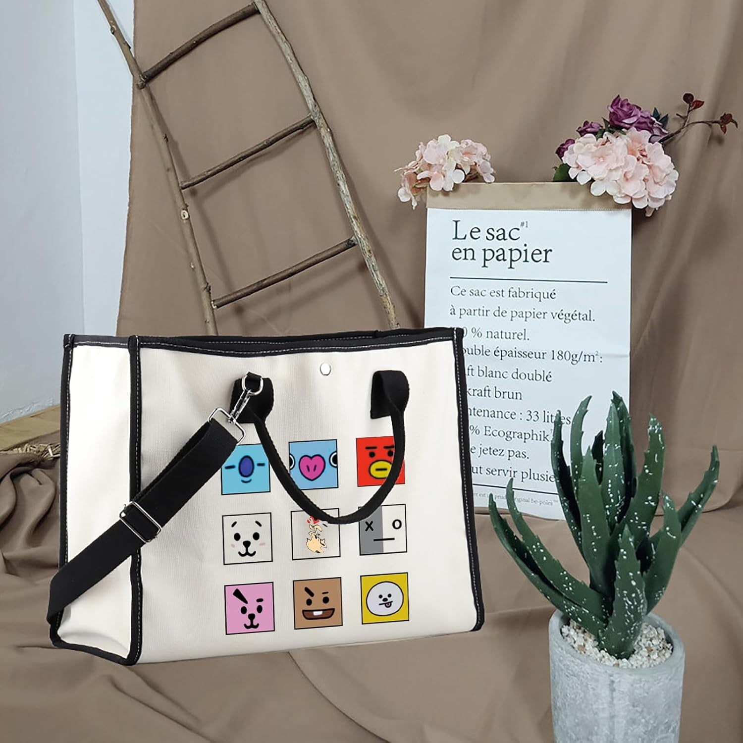 Korean Characters Tote Bag Army Boys Gift Purple Whale Tote Korean Inspired Shoulder Bag Army Members Fans Merch