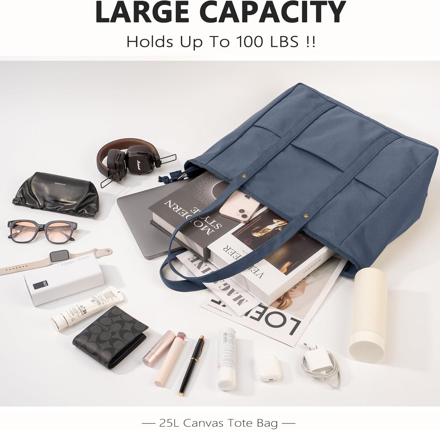Extra Large Canvas Tote Bag for Women Men, Utility Work Bags with Zipper