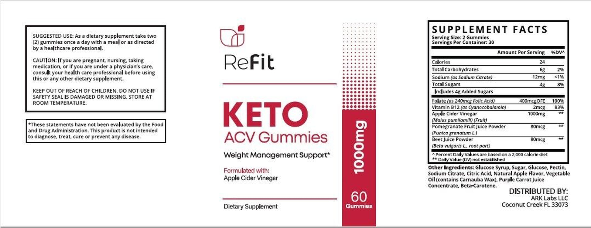 (1 Pack) Refit Keto Gummies - Refit ACV Keto Gummies Weight Loss, Vegan-60 Gums