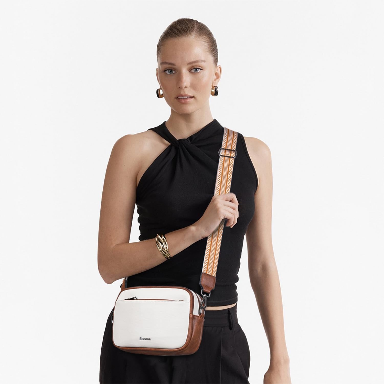 Bluome 4 Zips Crossbody Bags Purses Handbags for Women Small Pu Leather Shoulder Cross Body Travel Bag for Woman Guitar Strap