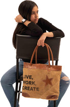 Upcycled Large Canvas Shoulder Bag or Canvas Tote Boho Handbag for Women