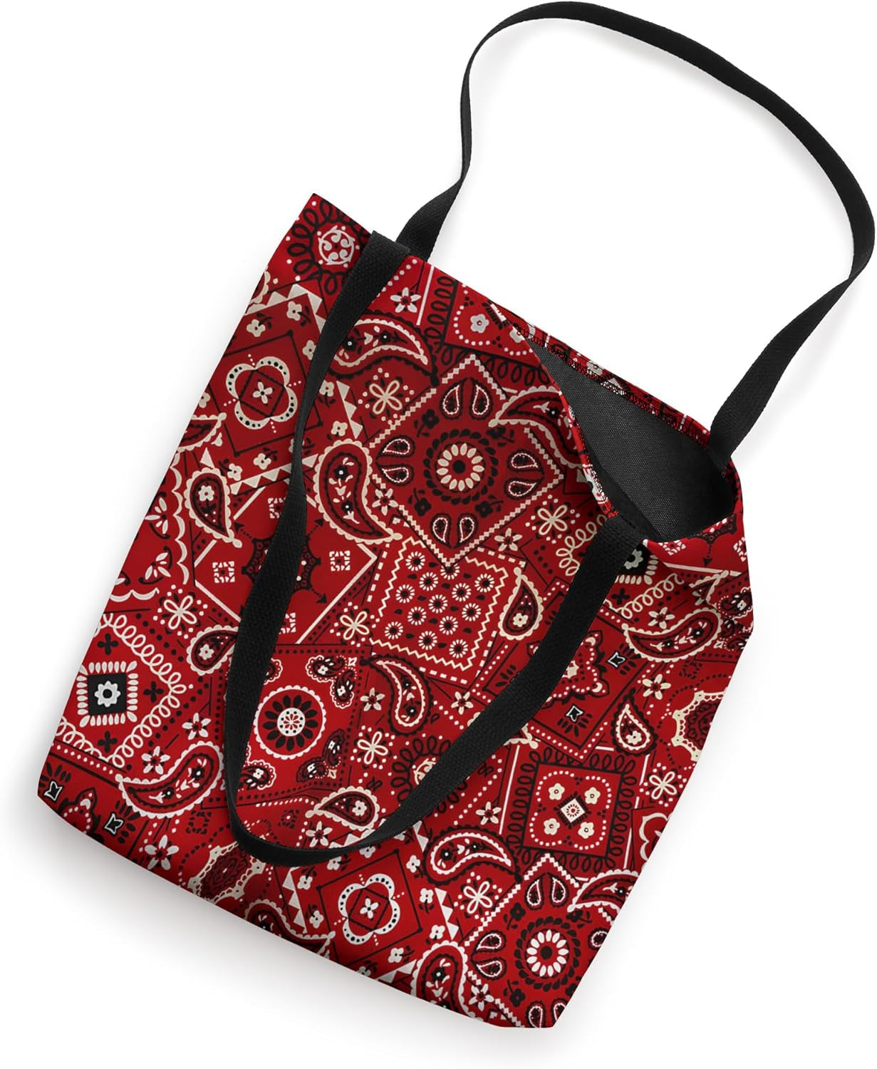 Aesthetic Art Design Red Western Ornate Bandana Pattern Tote Bag