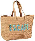 23" Over-Sized Straw Tote - ESCAPE Embroidered Double Handle Weekend Beach Bag