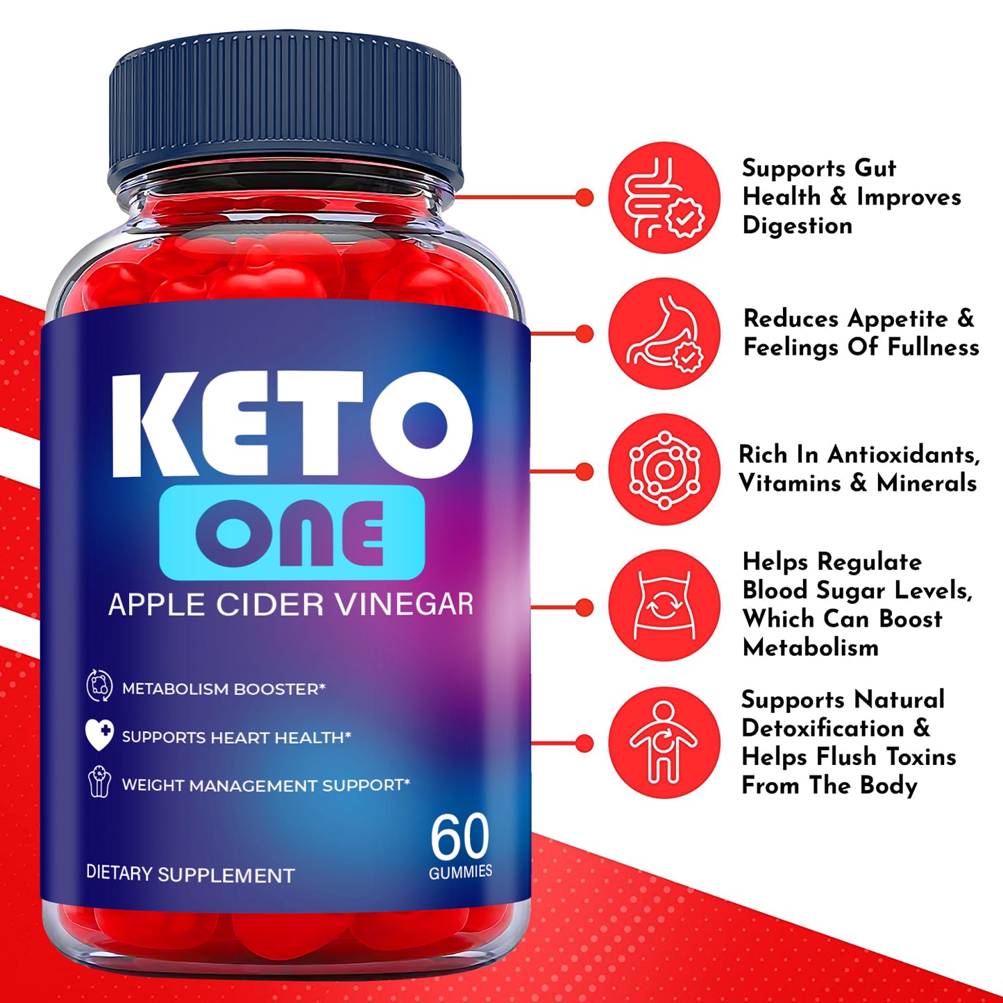 (1 Pack) Keto One ACV Gummies - Dietary Supplement for Weight Loss - 60 Gummies