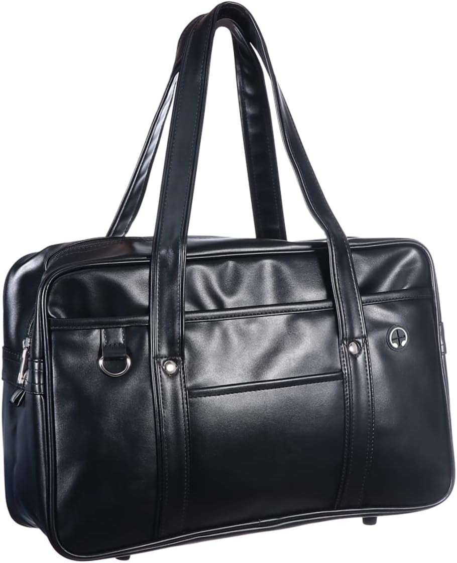 Shoulder PU Commuter Bag Japanese Uniform Briefcase for Men Women Durable Portable Tote with Non Slip Foot Nails and Strong Strap Handle Clean Aesthetic Design