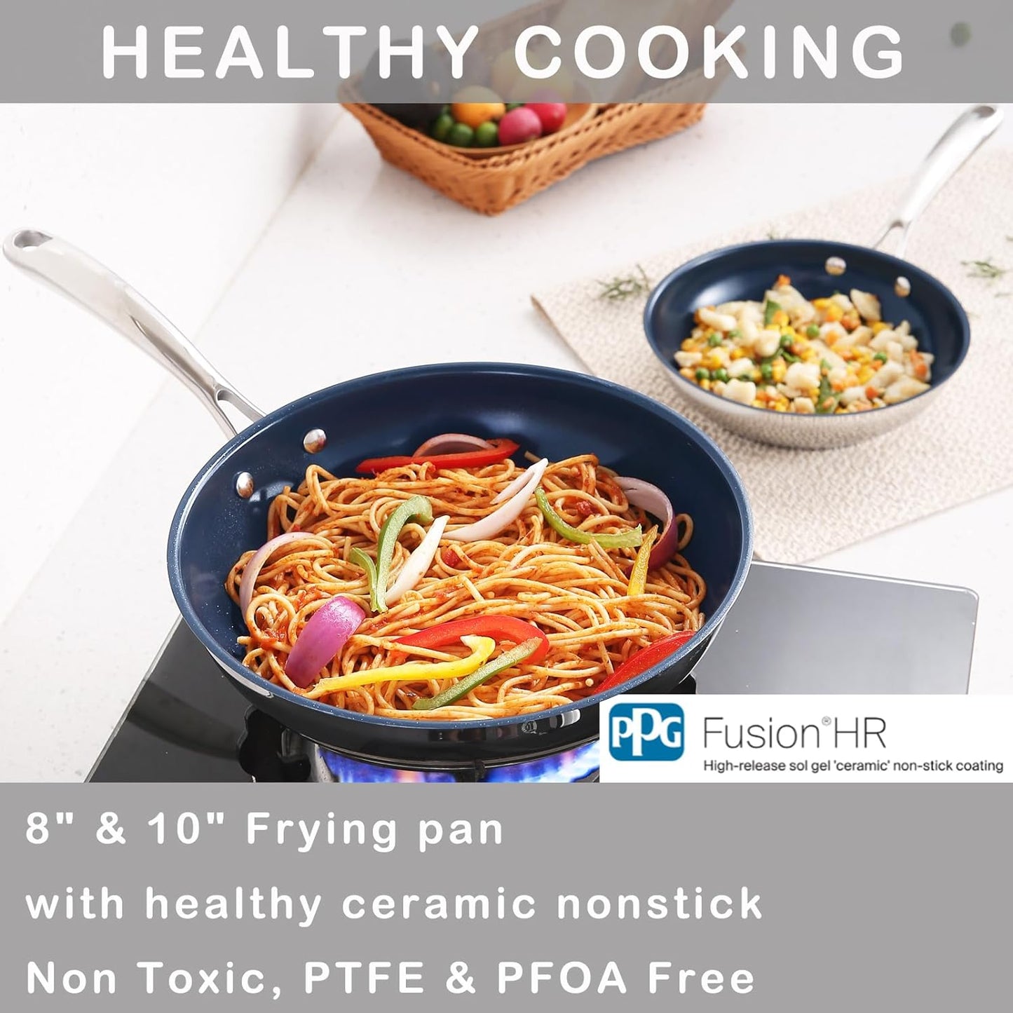 Stainless Steel Pots and Pans Set Ceramic Nonstick, 10 Pcs Professional Home Chef Kitchen Cookware Set, Free of PTFE/PFOA/PFAS, NO TOXIN, Oven and Dishwasher Safe