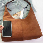 Suede Leather Hobo Bags for Women- Slouchy Tote Bag Brown Suede Fall Bag Hobo Shoulder Purse with Zipper