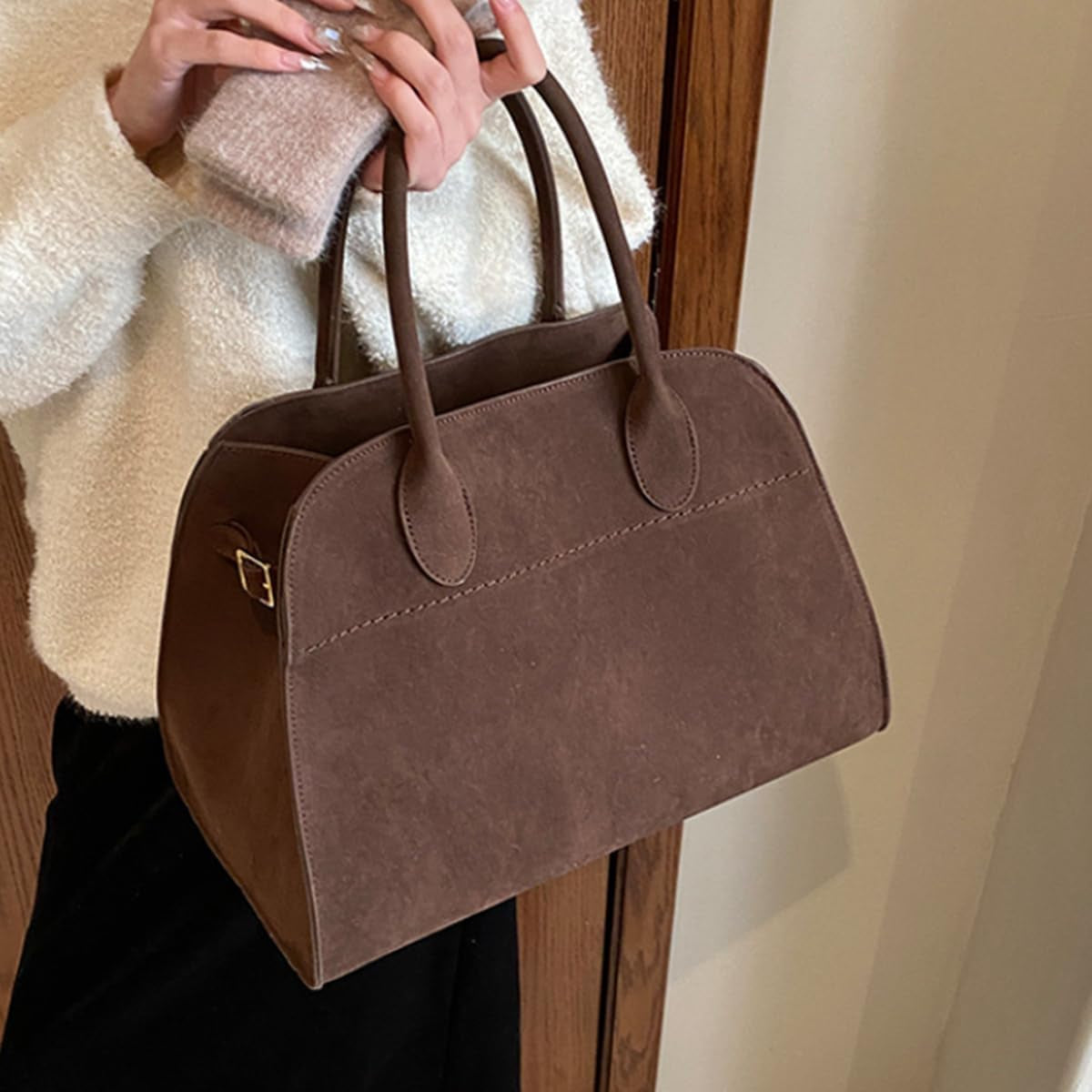 Women'S Suede Purse Vintage Top Handle Bag,Large Capacity Suede Tote Bags,Adjustable Strap Daily Sling Bag