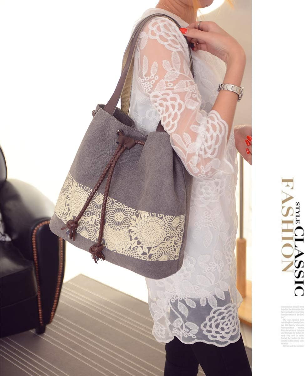 Women Printing Canvas Shoulder Bag Casual Handbags Purse Retro Tote