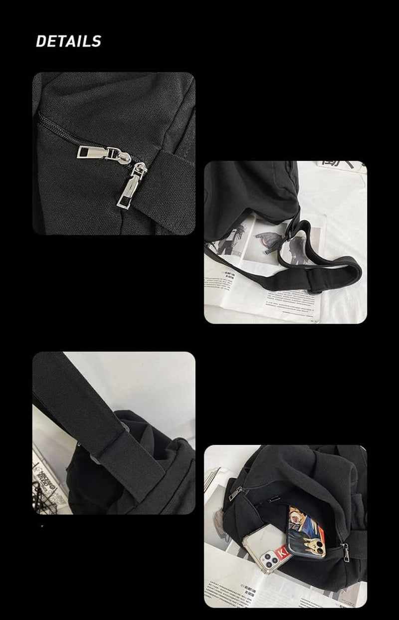 Grunge Canvas Casual Messenger Bag Hobo Crossbody Bag with with Multiple Pockets Shouder Tote Handbag for Women and Men (White)