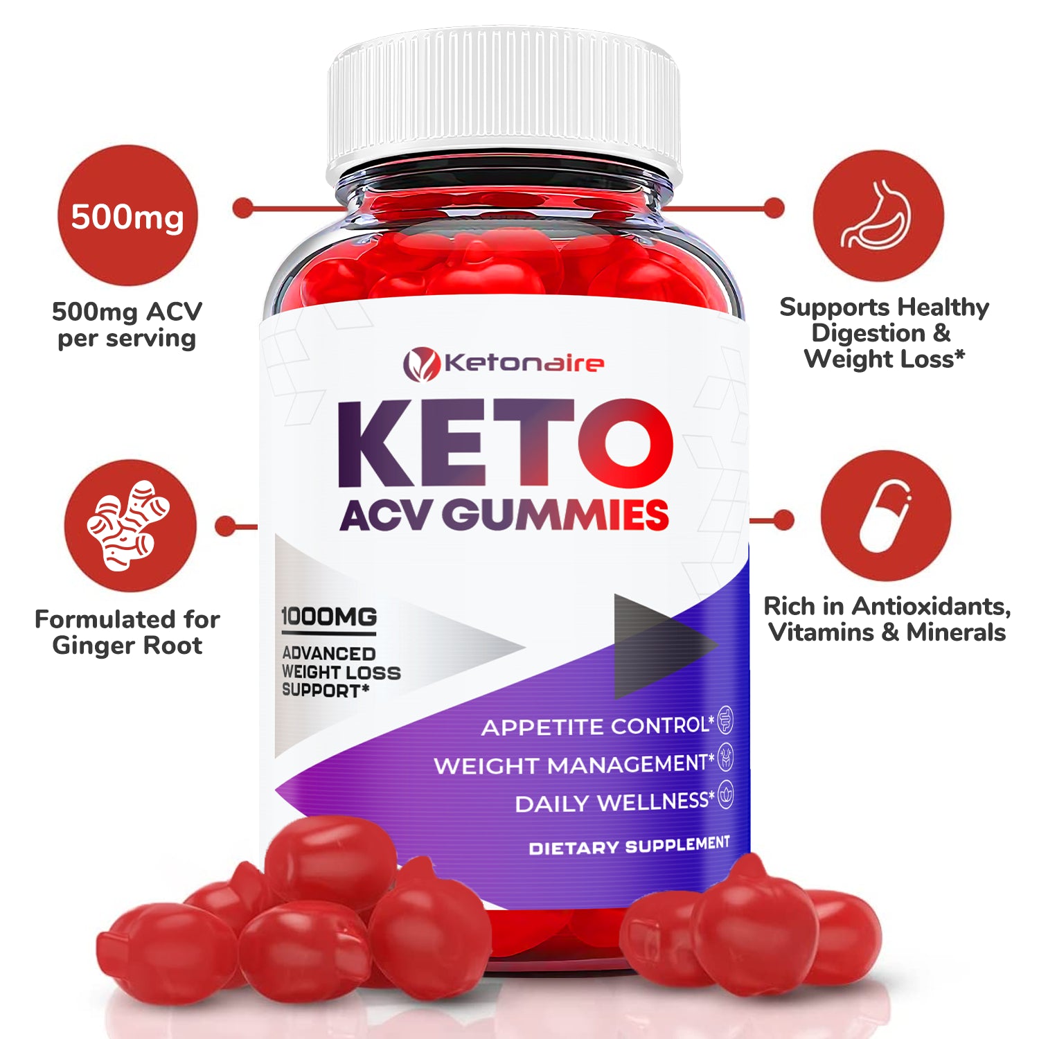 (1 Pack) Ketonaire Gummies - Ketonaire ACV Keto Gummies Weight Loss-60 Gummies