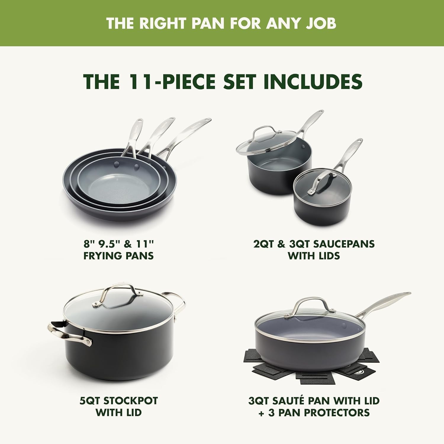 Greenpan Valencia Pro Hard Anodized Healthy Ceramic Nonstick 11 Piece Cookware Pots and Pans Set, Pfas-Free, Induction, Dishwasher Safe, Oven Safe, Gray