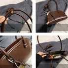 Bowling Bag Purse Retro PU Leather Bowler Bags with Charm Shoulder Handbag Vintage Elegant Purses for Women Girls