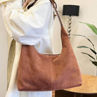 Suede Leather Hobo Bags for Women- Slouchy Tote Bag Brown Suede Fall Bag Hobo Shoulder Purse with Zipper