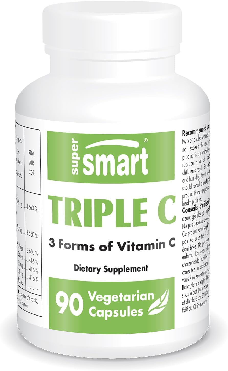 Supersmart Triple C (High Strength) - 3-In-1 Complex - Vitamin C Supplement - Enhanced with Flavonoids | Non-Gmo & Gluten Free - 90 Vegetarian Capsules