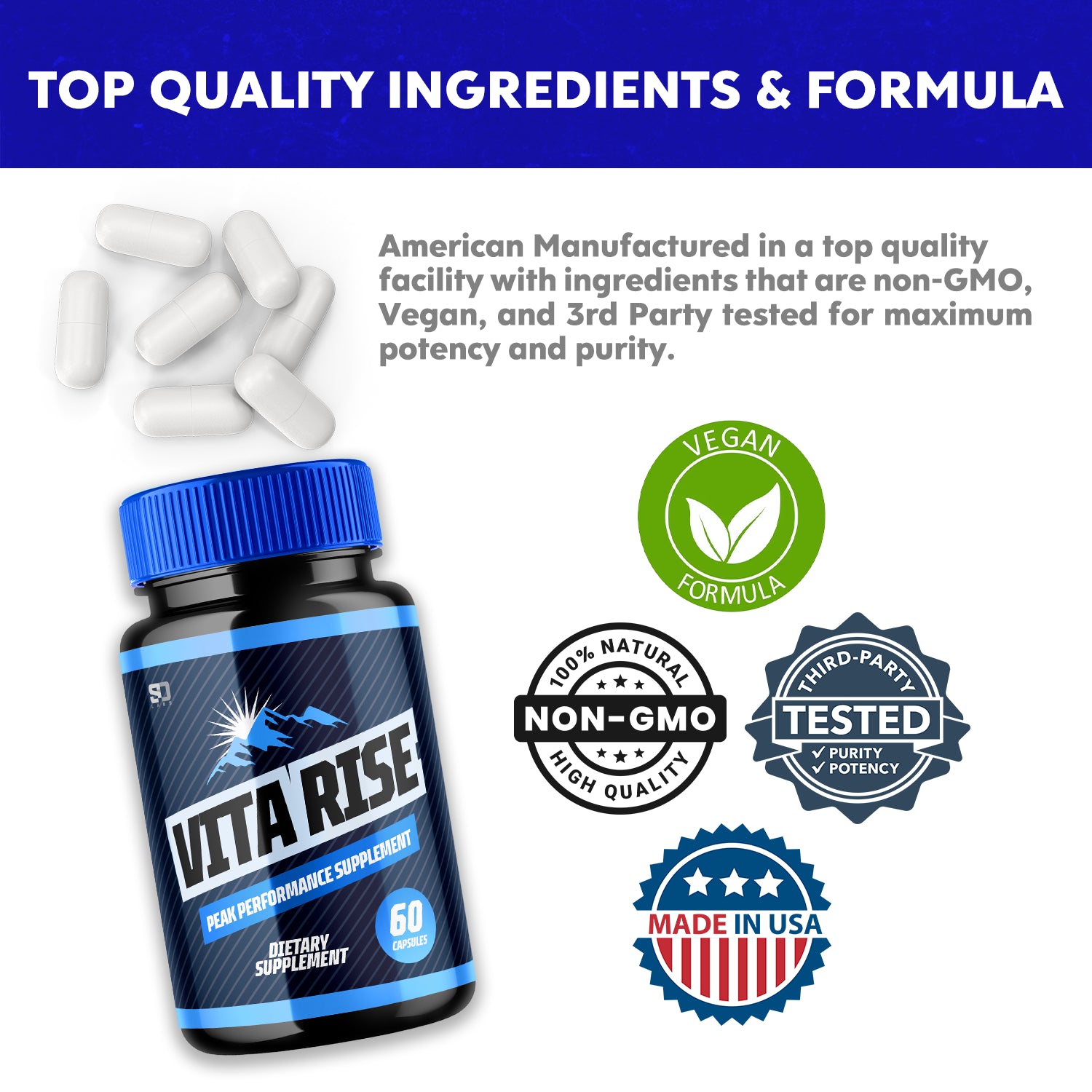 Vita Rise Male Pills Supports Peak Performance and Vitality 60 Capsules