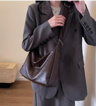 Slouchy PU Leather Hobo Bags Women Underarm Shoulder Bag Trendy Crescent Crossbody Purses College Travel Tote Handbag 2025