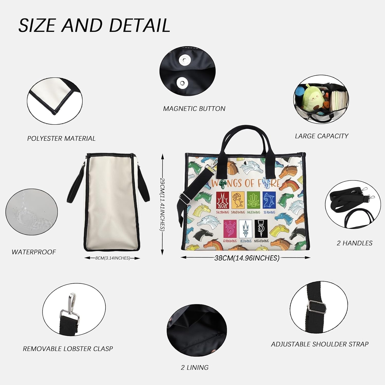 FOTAP Wings Novel Dragon Tote Bag Dragon Tribes for Dragon Lovers Darkstalker Shoulder Bag WOF Inspire Gift