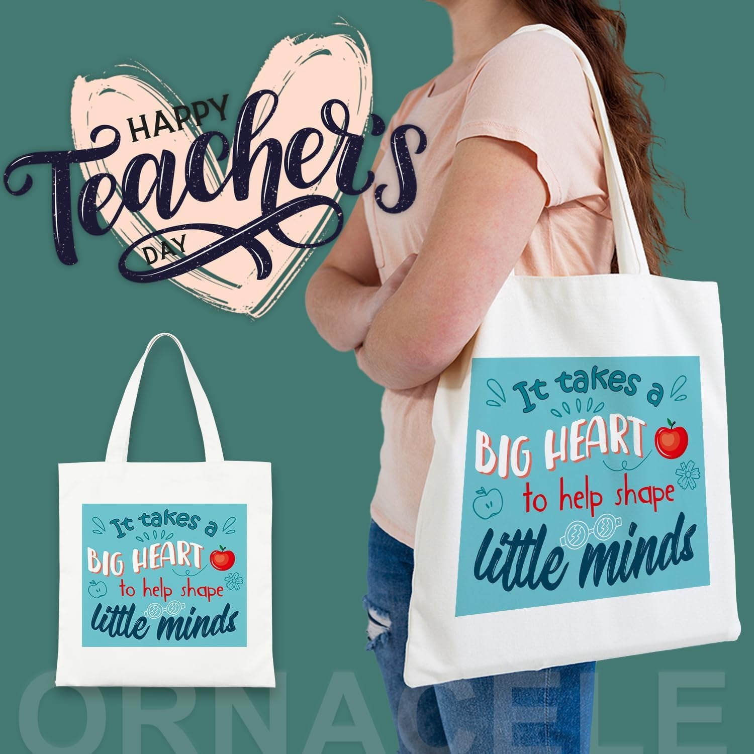 10PCS Teacher Appreciation Basket Bags, Canvas Tote Bags for Students Carrying Thank You Teacher Gift Container with Handle