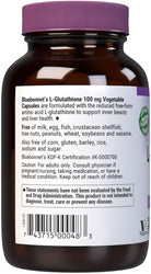 Bluebonnet Nutrition L-Glutathione 100Mg, Free-Form Amino Acid, for Free Radical Protection, Soy-Free, Gluten-Free, Non-Gmo, Kosher Certified, Vegan, 30 Vegetable Capsules, 30 Servings