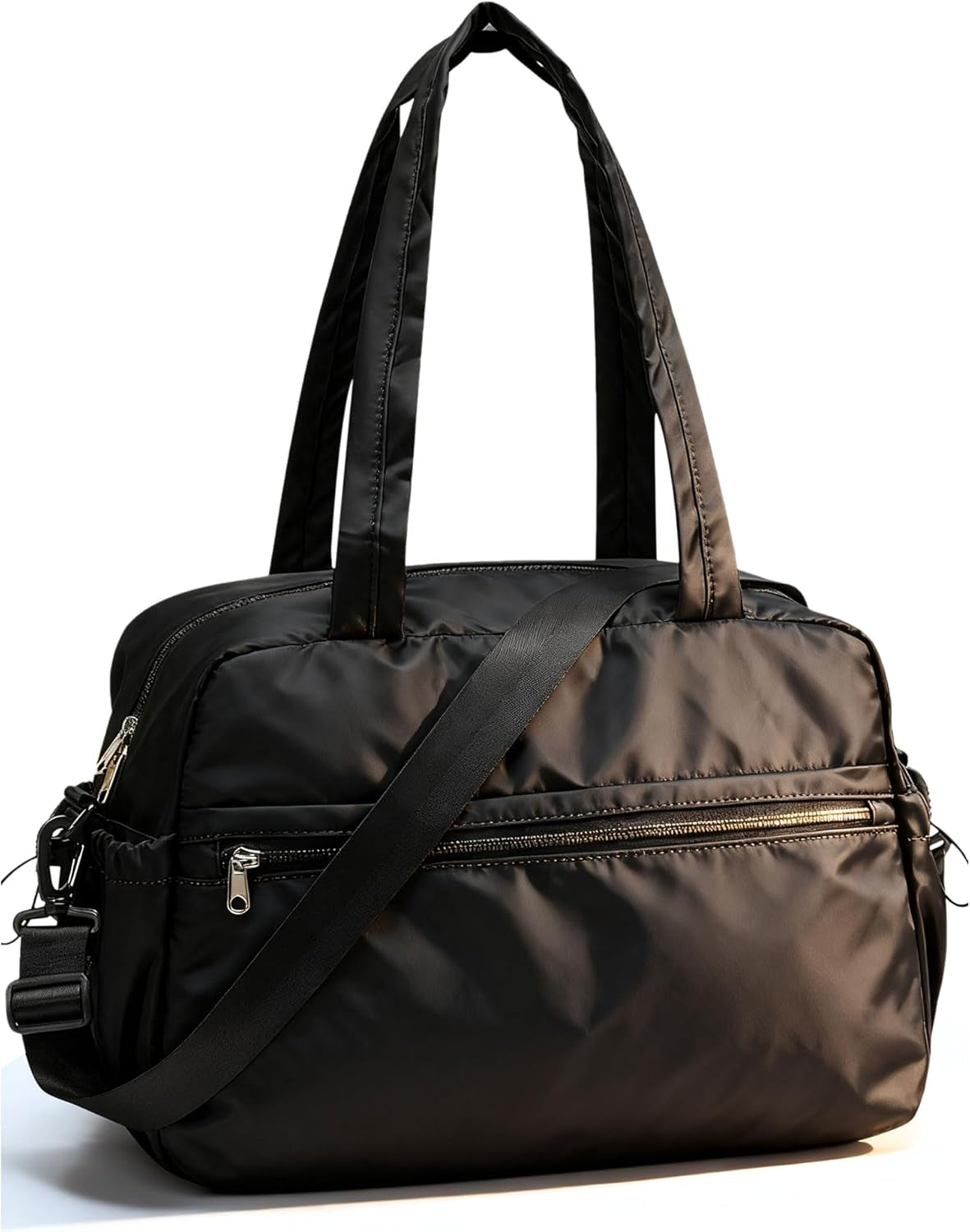 Small Black Gym Duffle Bag for Women Men, Waterproof Weekender Handbag Carry on Travel Bag for Airplane, Sports Yoga Tote Bag with Dry Wet Pocket