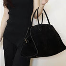 2025 Leather Tote Bag for Women Large Tote Bag Retro Top-Handle Work Bag Trendy PU Leather Shoulder Bag (Black Chamois)