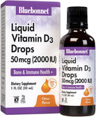 Bluebonnet Vitamin D3 2000IU 50Mcg Strong Bones & Immune Support Supplement - Liquid Vitamins for Women & Men - Lanolin Vit D Drops with MCT Oil - Non-Gmo, Vegetarian - Citrus Flavor - 1 Fl Oz