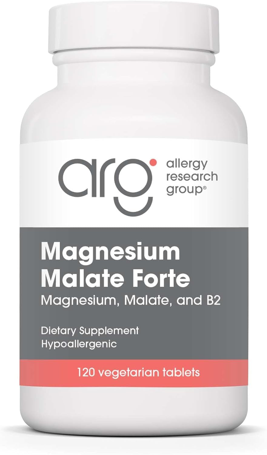 Allergy Research Group Magnesium Malate Forte Supplement - Magnesium and Malic Acid, Energy Support, Vitamin B2, Vegetarian Tablets - 120 Count
