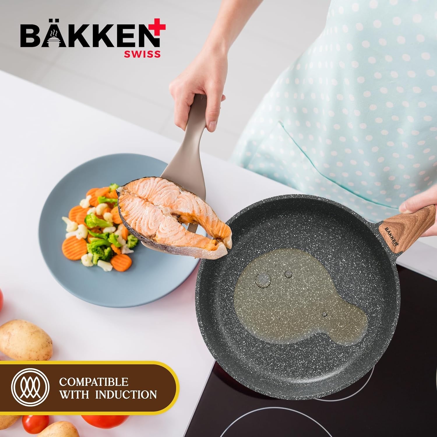 Bakken-Swiss 20-Piece Kitchen Cookware Set – Granite Non-Stick – Eco-Friendly – for All Stoves & Oven-Safe - Marble Coating