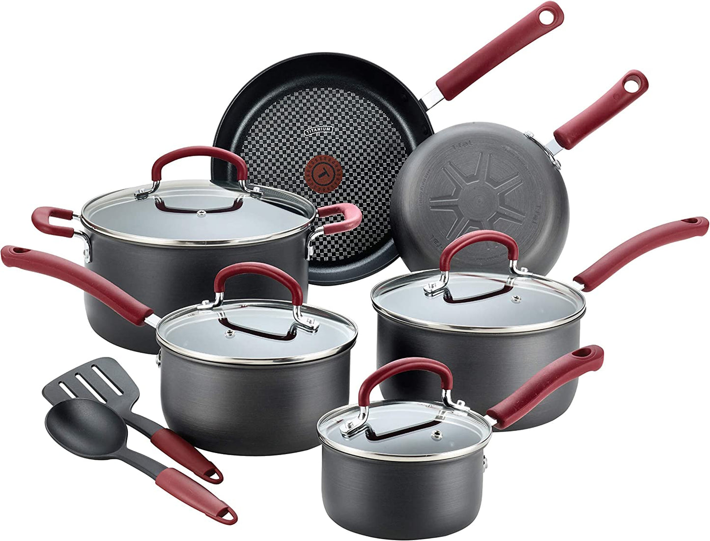 T-Fal Ultimate Hard Anodized Nonstick Cookware Set 12 Piece, Oven Broiler Safe 600F, Kitchen Cooking Set W/ Fry Pans, Saucepans, Dutch Oven, Kitchen Utensils, Pots and Pans, Dishwasher Safe, Black