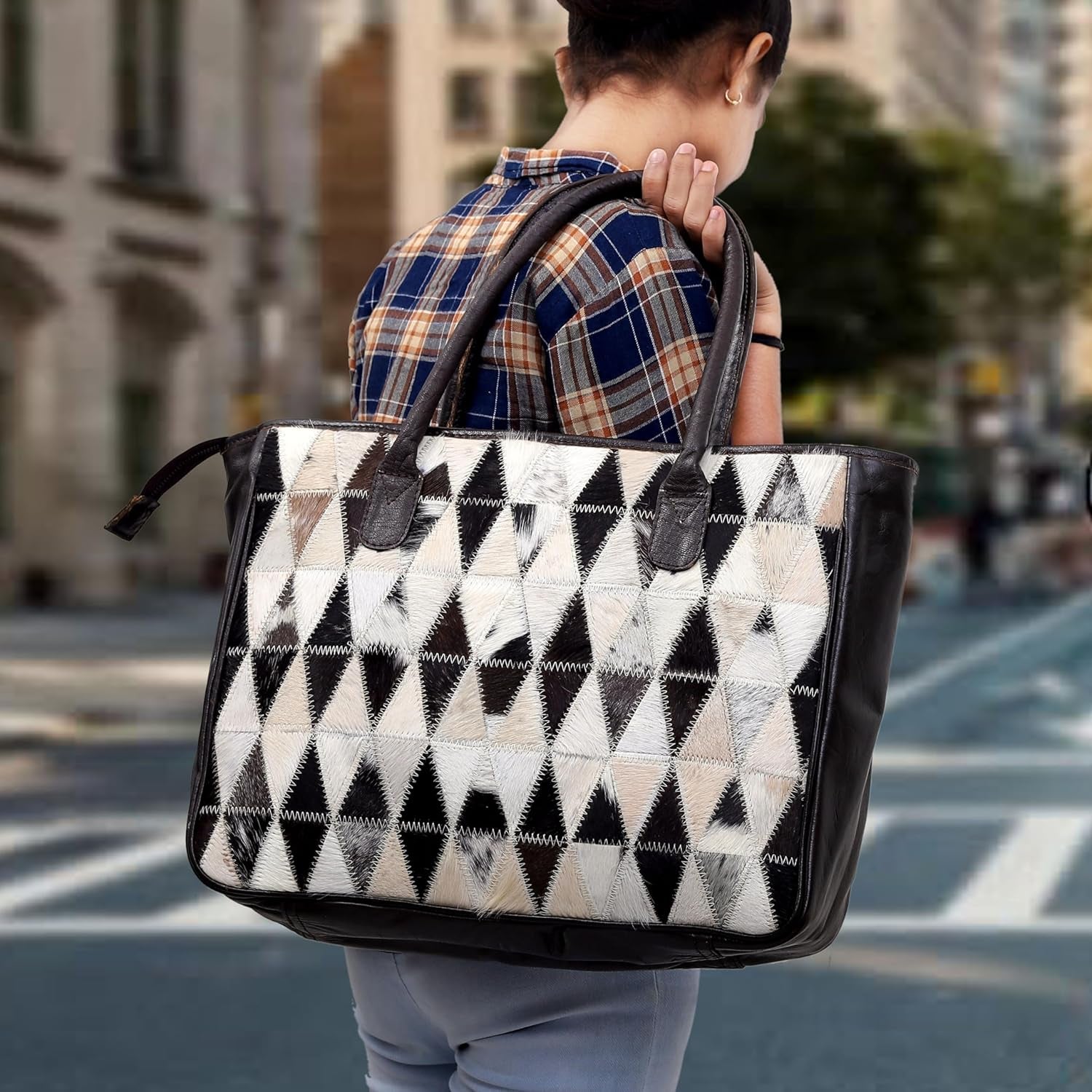 Leather Tote Handbag for Women – Stylo Classic Cowhide Shoulder Bag with Matching Clutch, Everyday & Gift Option
