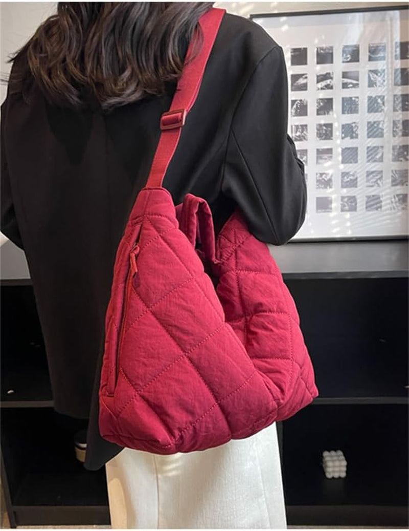 Puffer Tote Bag Women Quilted Shoulder Crossbody Handbag Lattice Nylon Padded Cotton Puffy Purse Casual Satchel