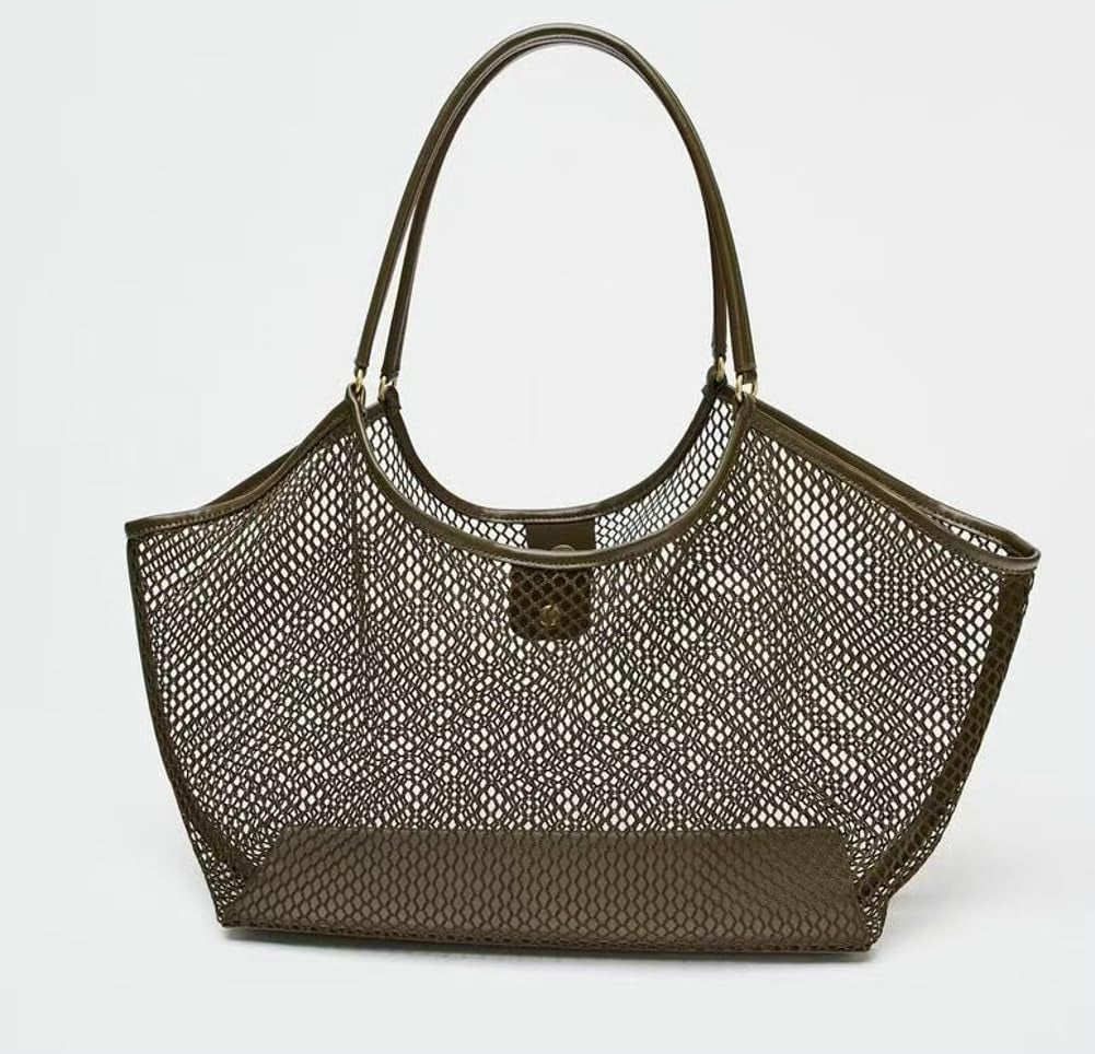 Crochet Tote Bag Women 2025 Summer Trendy Mesh Beach Bags Knitted Shoulder Purse Large Handbags Picnic Vacation