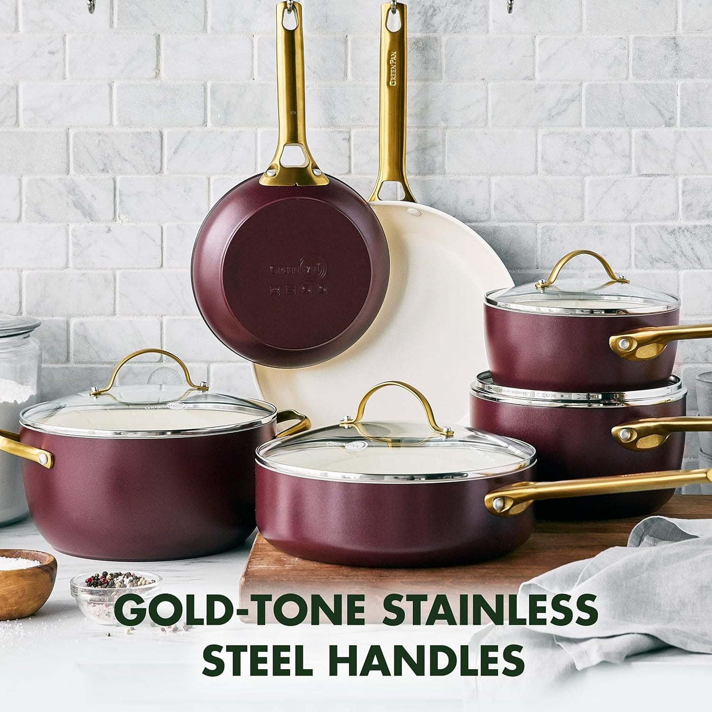 Greenpan Reserve Hard Anodized Healthy Ceramic Nonstick 10 Piece Cookware Pots and Pans Set, Gold Handle, Pfas-Free, Dishwasher Safe, Oven Safe, Merlot Purple