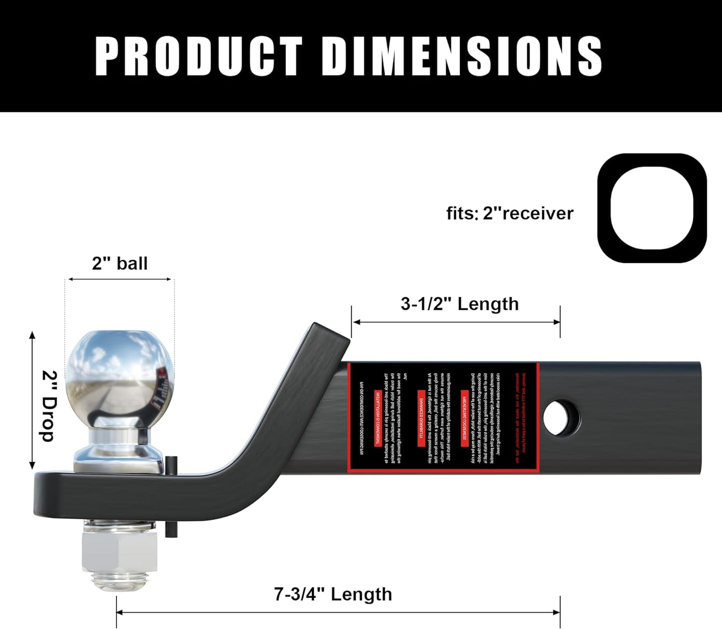 TYT Trailer Hitch Ball Mount with 50.8 Mm Ball & Pin, Fits 50.8 Mm Receiver, 3,4