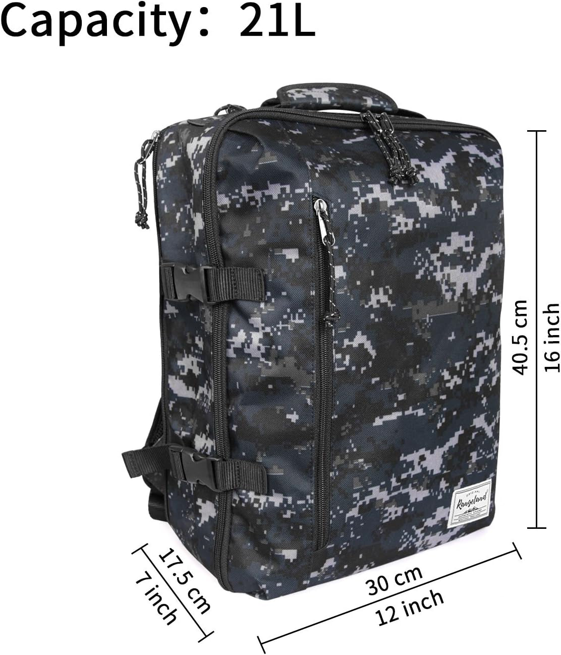 Underseat Carry-On Backpack Luggage Lightweight Casual Laptop Backpack 15.6-Inch Travel Commute Gym Sport Daypack 21L, Digi Camo